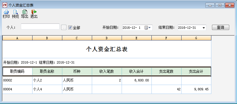 个人资金汇总表1-1