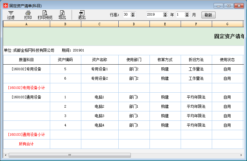 固定资产清单(科目)1-1