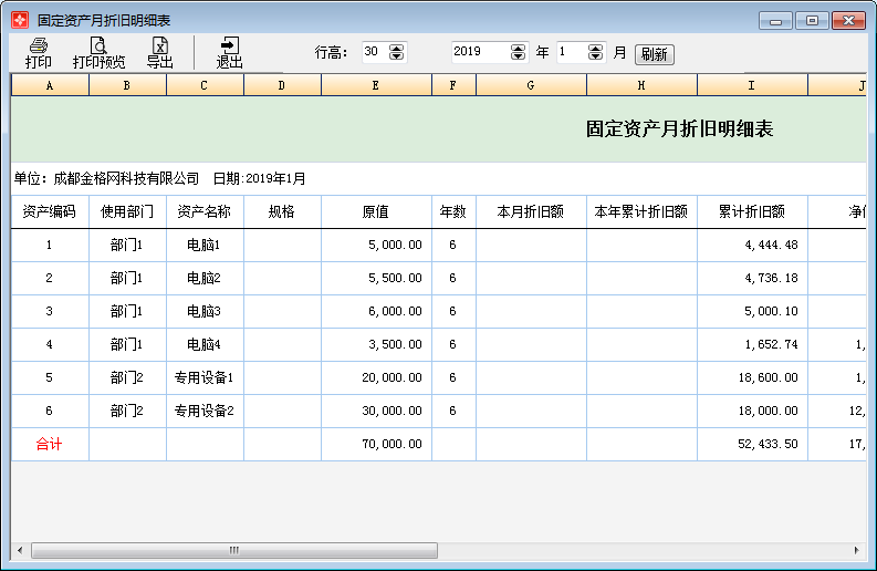 固定资产月折旧明细表1-1