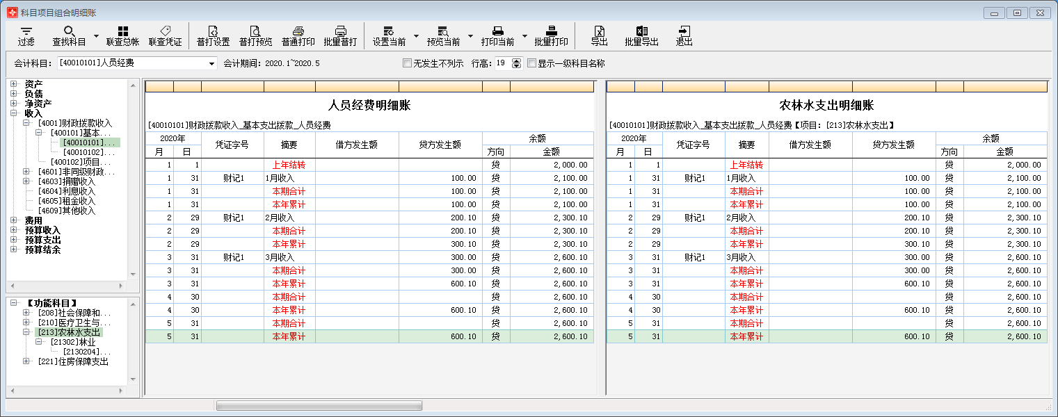 科目项目组合明细账1-1